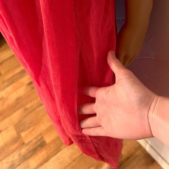 Sundance Women’s Size XL Pink/Orange Coral 100% Linen Midi Dress w/ Pockets - Picture 7 of 14